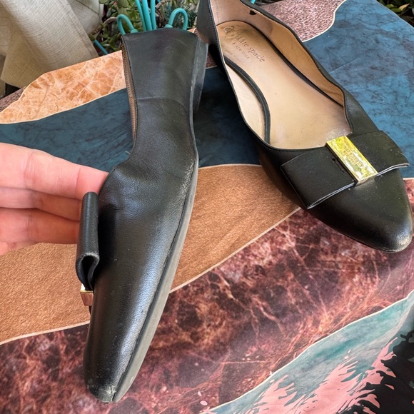 kate spade Black Leather Bow-Trim Flats with Gold Accent - Picture 5 of 10